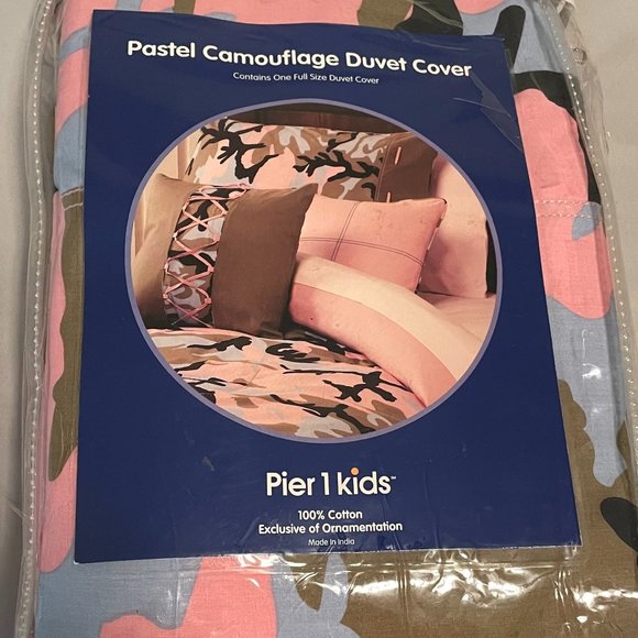 New Girl's Pier 1 Kids 100% Cotton Pastel Camouflage Duvet Cover Full Size - Picture 1 of 2